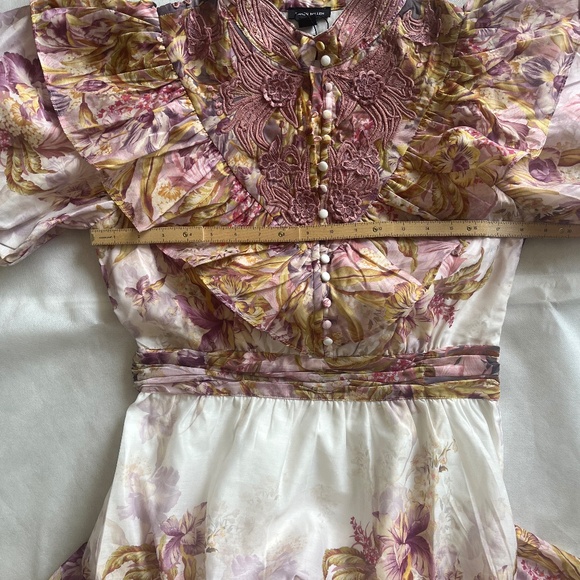 Karen Millen Floral Applique Crinkle Woven Cocktail Balloon Sleeves Mini Dress 8 - Picture 11 of 11